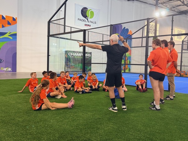 An indoor turf field